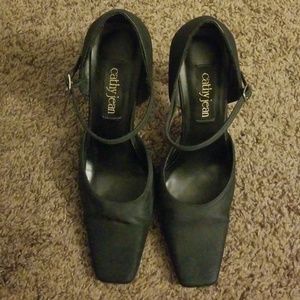 Cathy Jean Black Ankle Strap Pumps